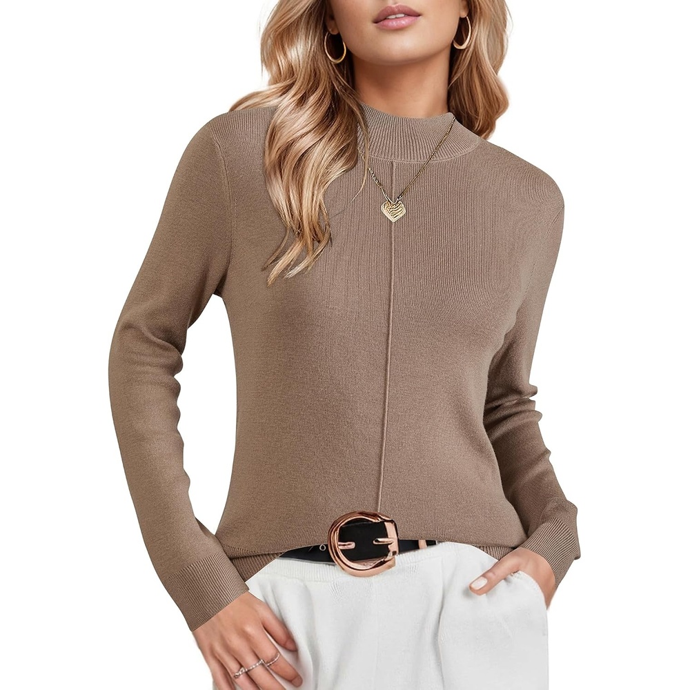 image:imageArachampCloz Womens Wool Blend Mock Neck Fall Sweater Business Casual OutfitCamel