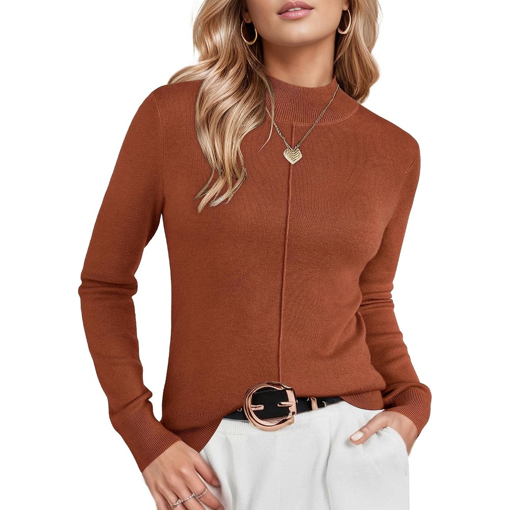 image:imageArachampCloz Womens Wool Blend Mock Neck Fall Sweater Business Casual OutfitCaramel