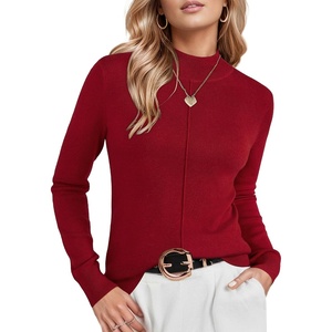 Arach&Cloz Women’s Wool Blend Mock Neck Fall Sweater Business Casual Outfit(Burgundy Red)
