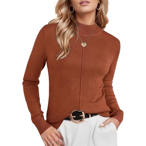 Arach&Cloz Women’s Wool Blend Mock Neck Fall Sweater Business Casual Outfit(Caramel)