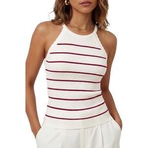 Arach&Cloz Women’s Lyocell Blend Slim Fit Striped Casual Halter Tank Tops Summer 2026