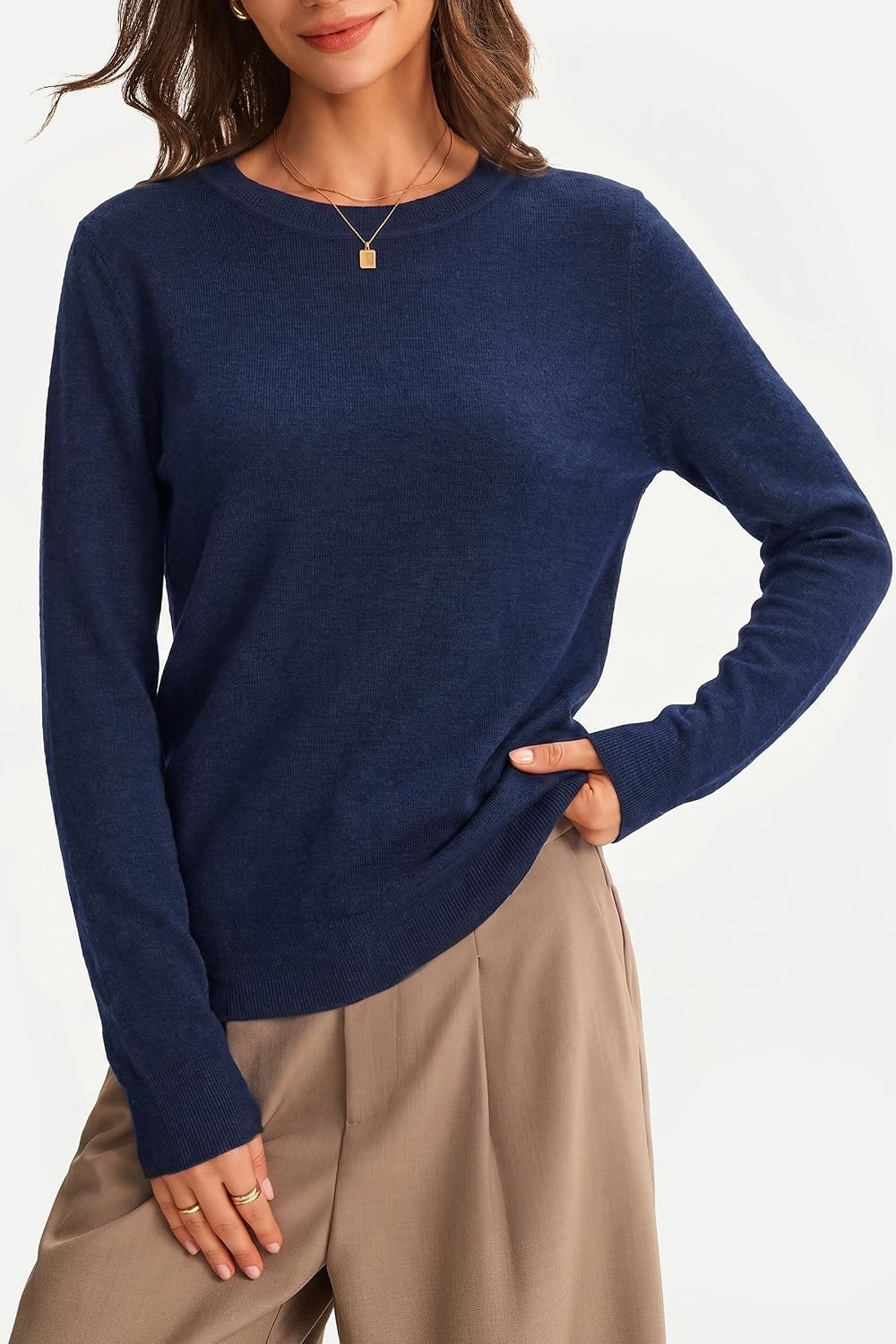 image:imageArachampCloz Womens 100 Merino Wool Long Sleeve Crew Neck Fall Work SweaterNavy Blue