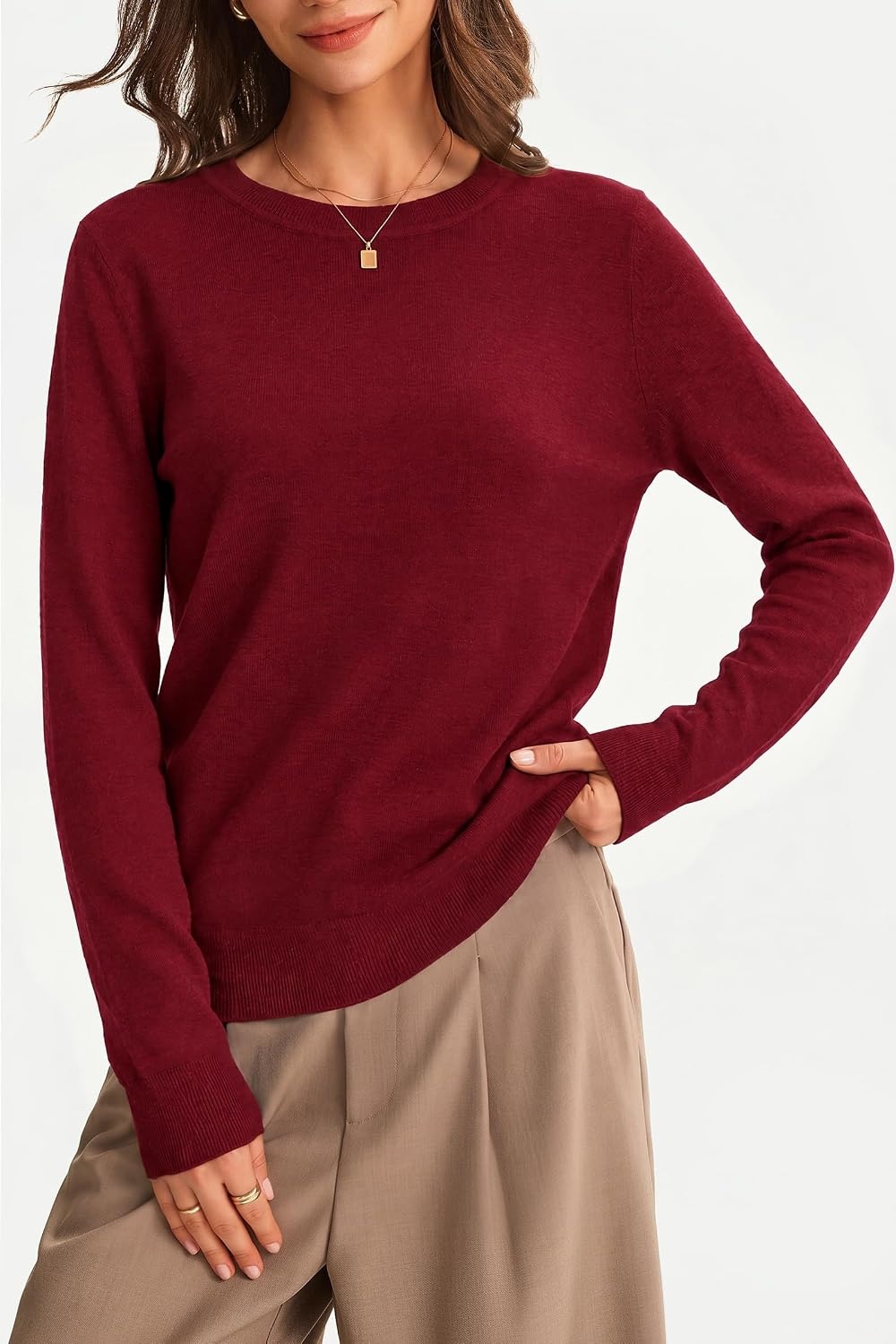 image:imageArachampCloz Womens 100 Merino Wool Long Sleeve Crew Neck Fall Work SweaterRed
