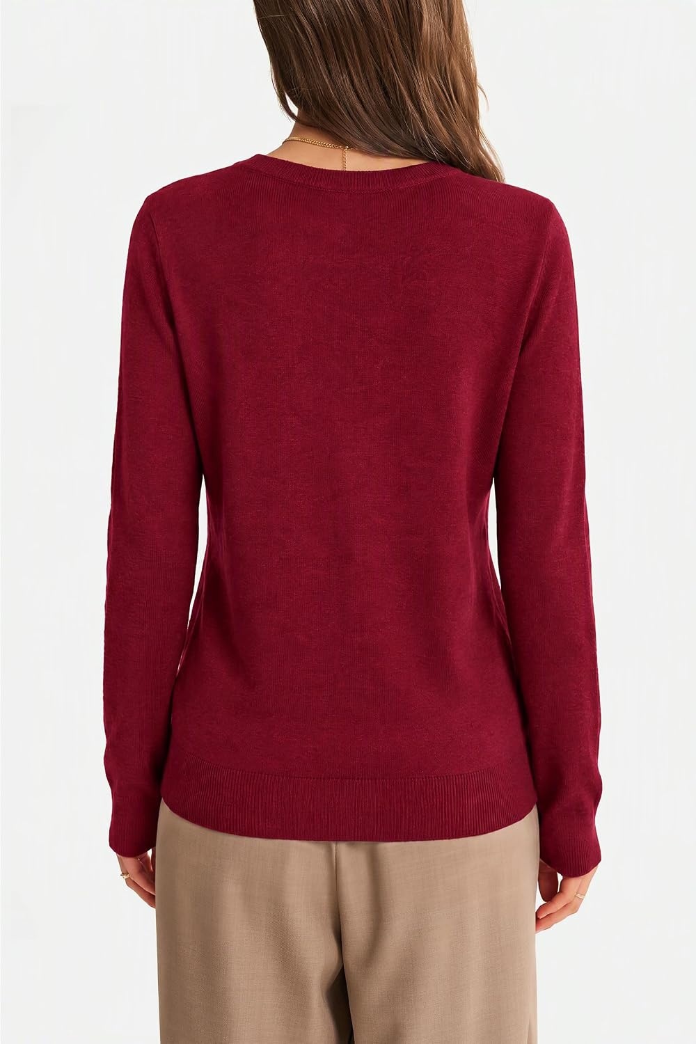 image:imageArachampCloz Womens 100 Merino Wool Long Sleeve Crew Neck Fall Work SweaterRed