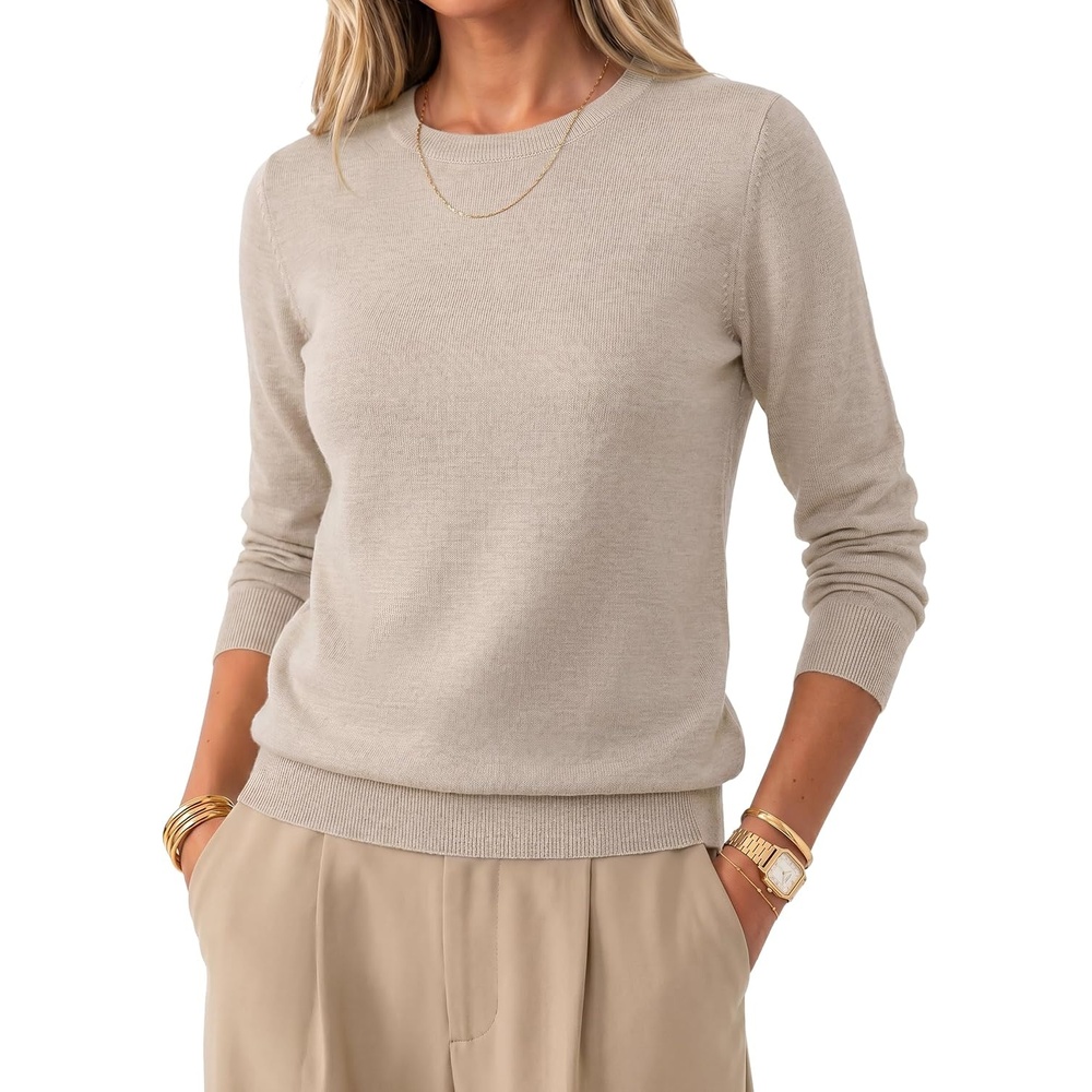image:imageArachampCloz Womens 100 Merino Wool Long Sleeve Crew Neck Fall Work SweaterOatmeal