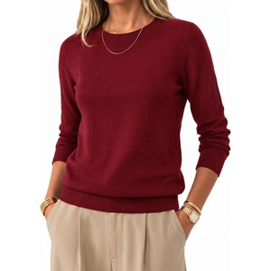 Arach&Cloz Women’s 100% Merino Wool Long Sleeve Crew Neck Fall Work Sweater(Red)