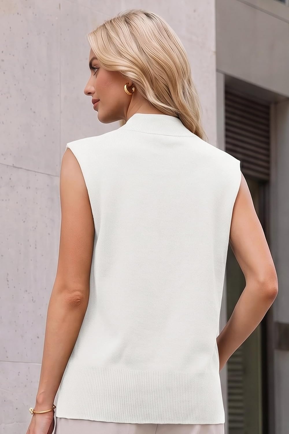 image:imageArachampCloz Womens Wool Blend Mock Neck Fall Sweater Vest Work Tops 2026Offwhite