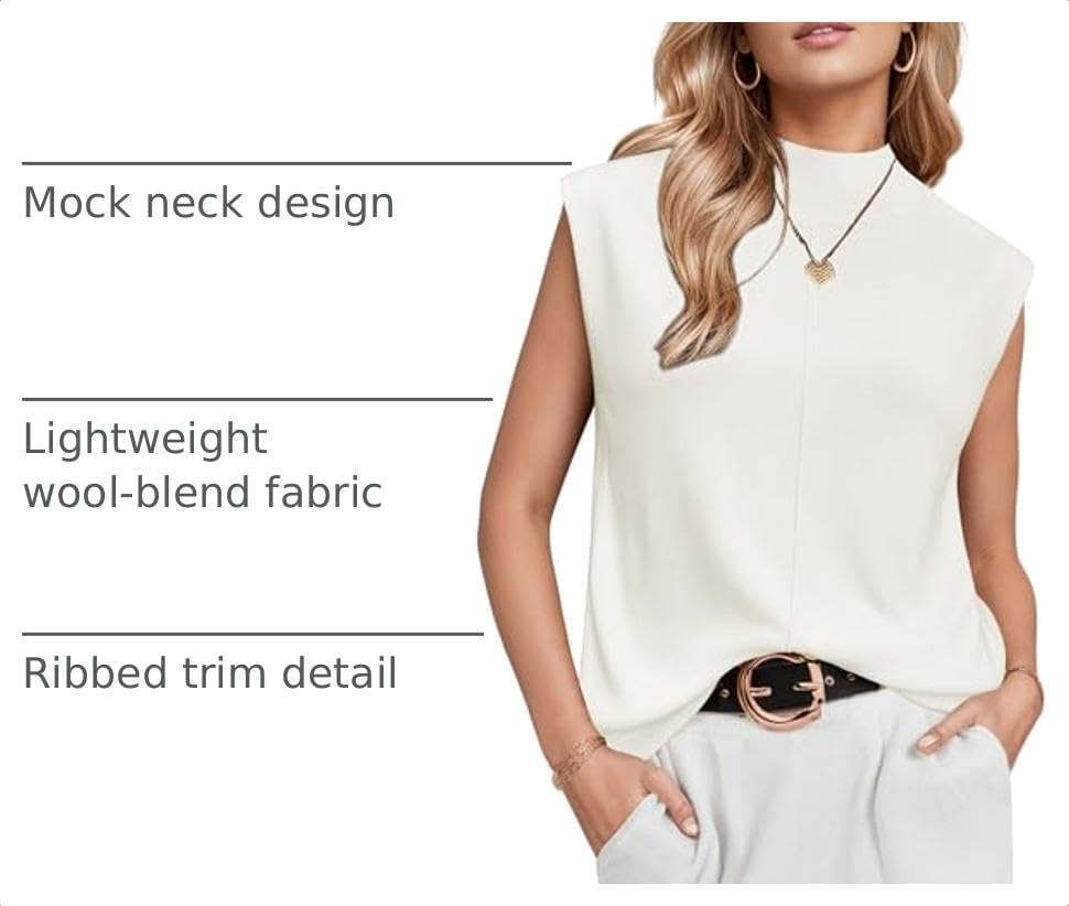 image:imageArachampCloz Womens Wool Blend Mock Neck Fall Sweater Vest Work Tops 2026Offwhite
