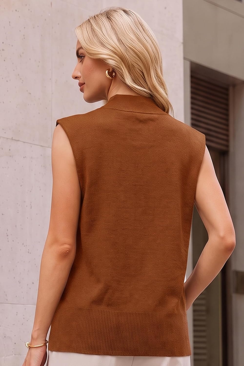 image:imageArachampCloz Womens Wool Blend Mock Neck Fall Sweater Vest Work Tops 2026Rust