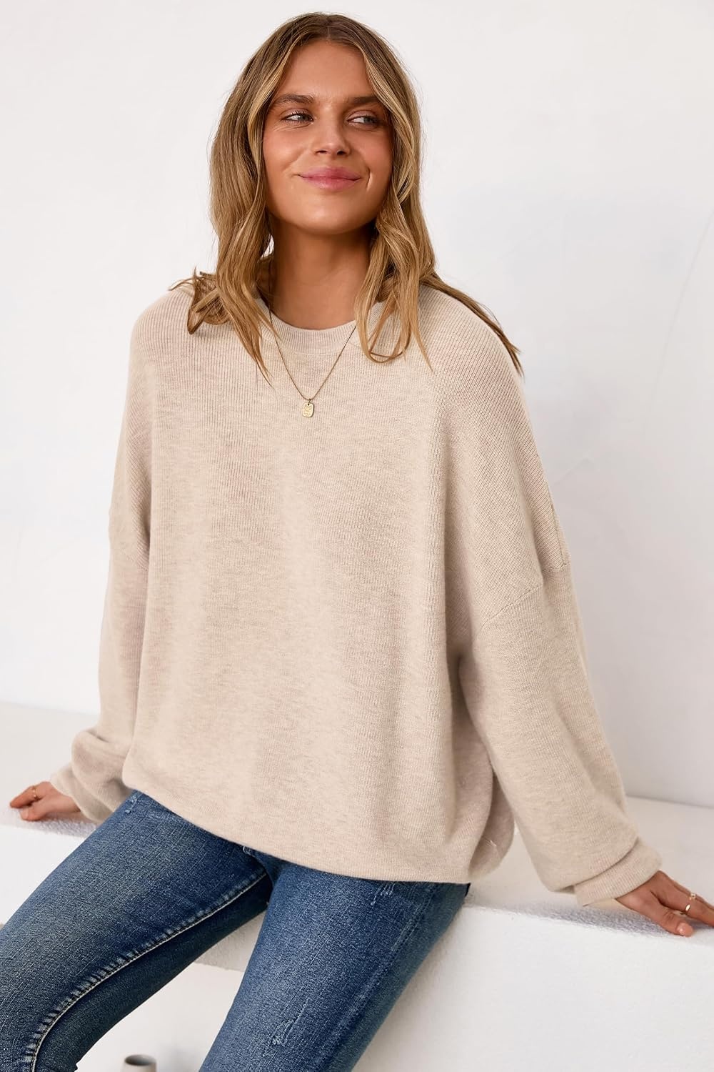 image:imageArachampCloz Womens Wool Blend Oversized Sweaters Fall Fashion Outfits 2026Apricot