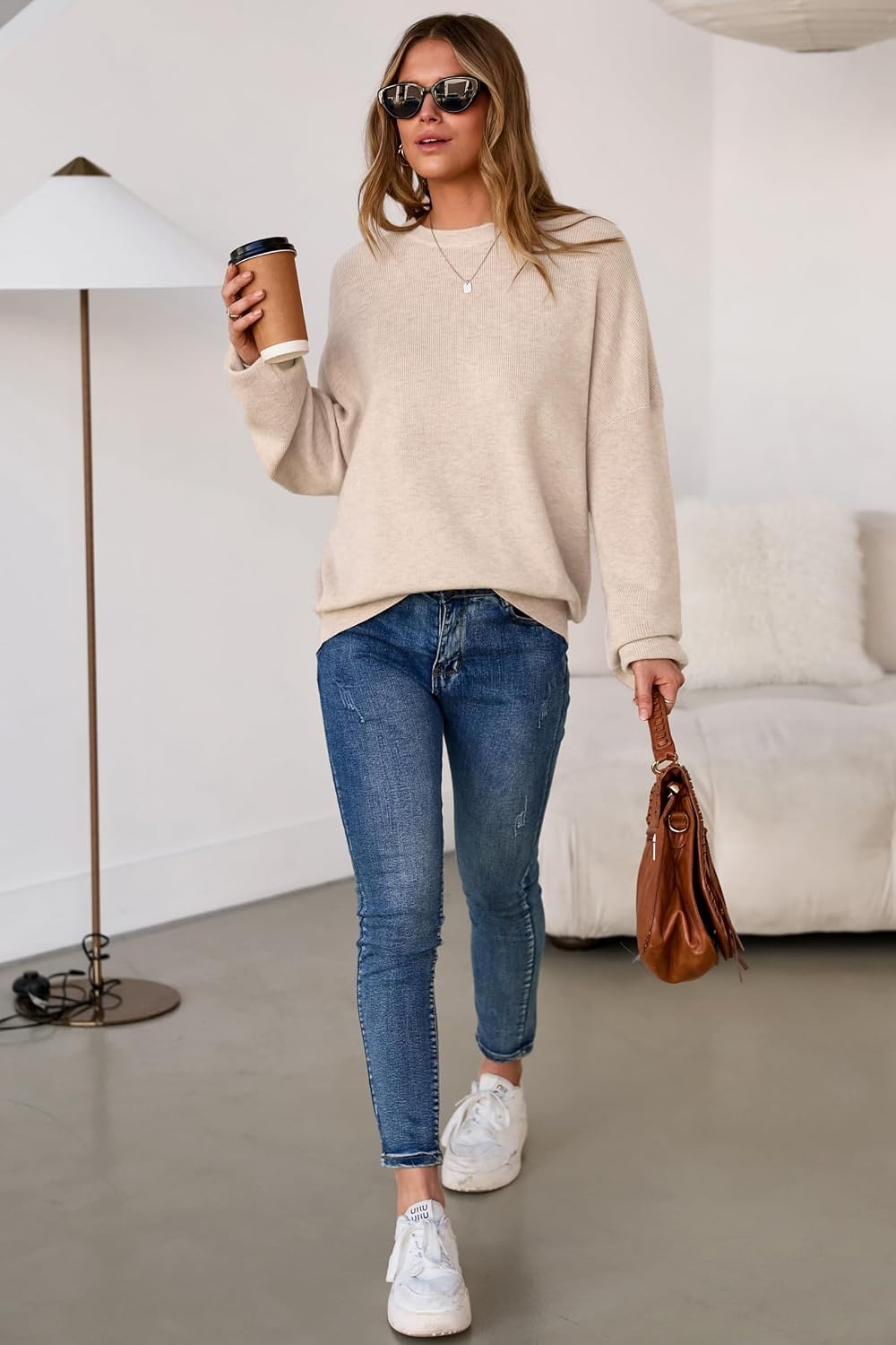 image:imageArachampCloz Womens Wool Blend Oversized Sweaters Fall Fashion Outfits 2026Apricot