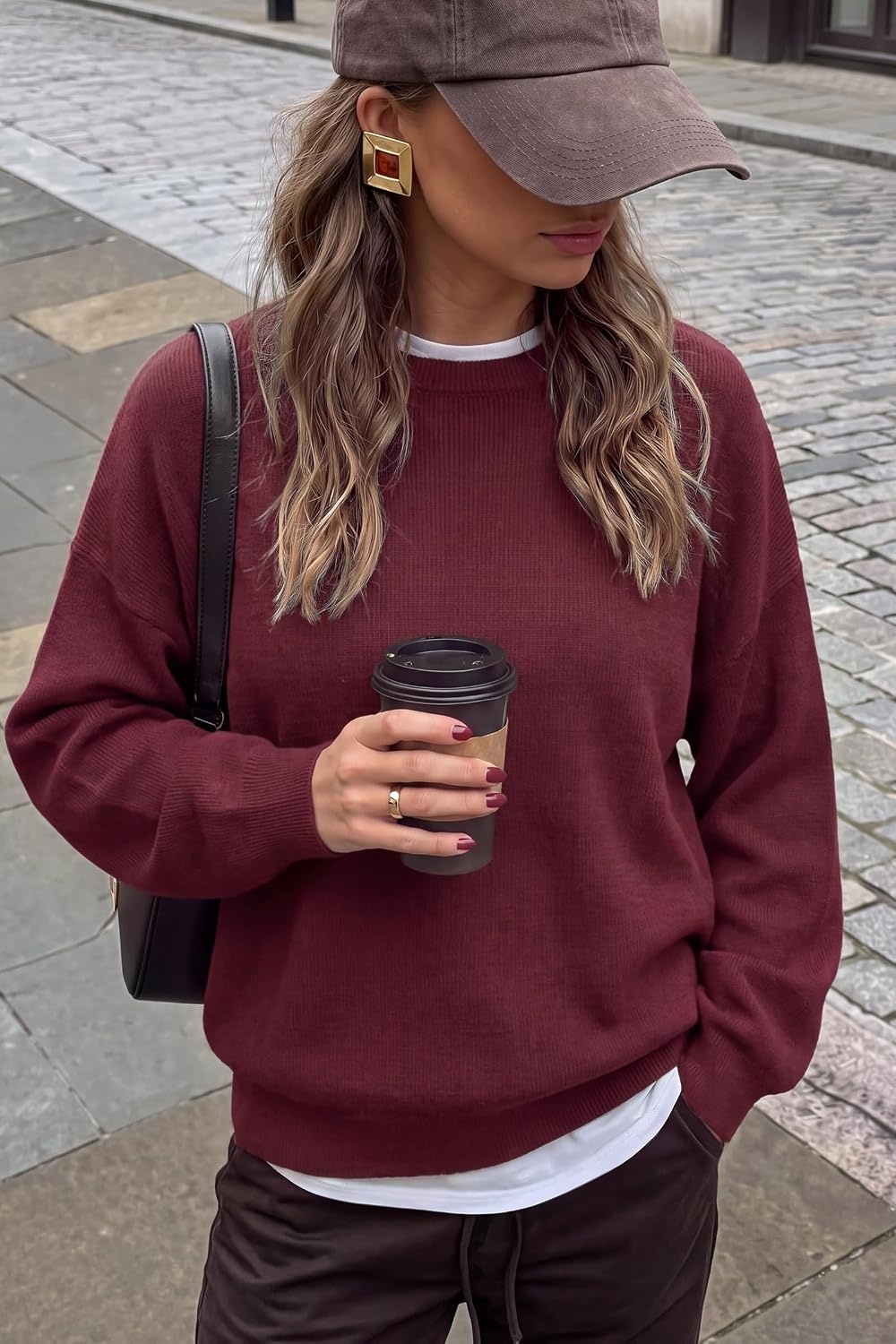image:imageArachampCloz Womens Wool Blend Oversized Sweaters Fall Fashion Outfits 2026Burgundy