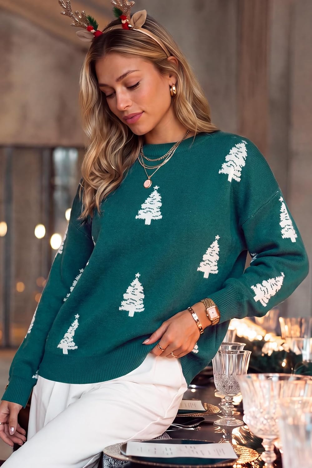 image:imageArachampCloz Womens Wool Blend Oversized Sweaters Fall Fashion Outfits 2026Christmas Tree Forest Green