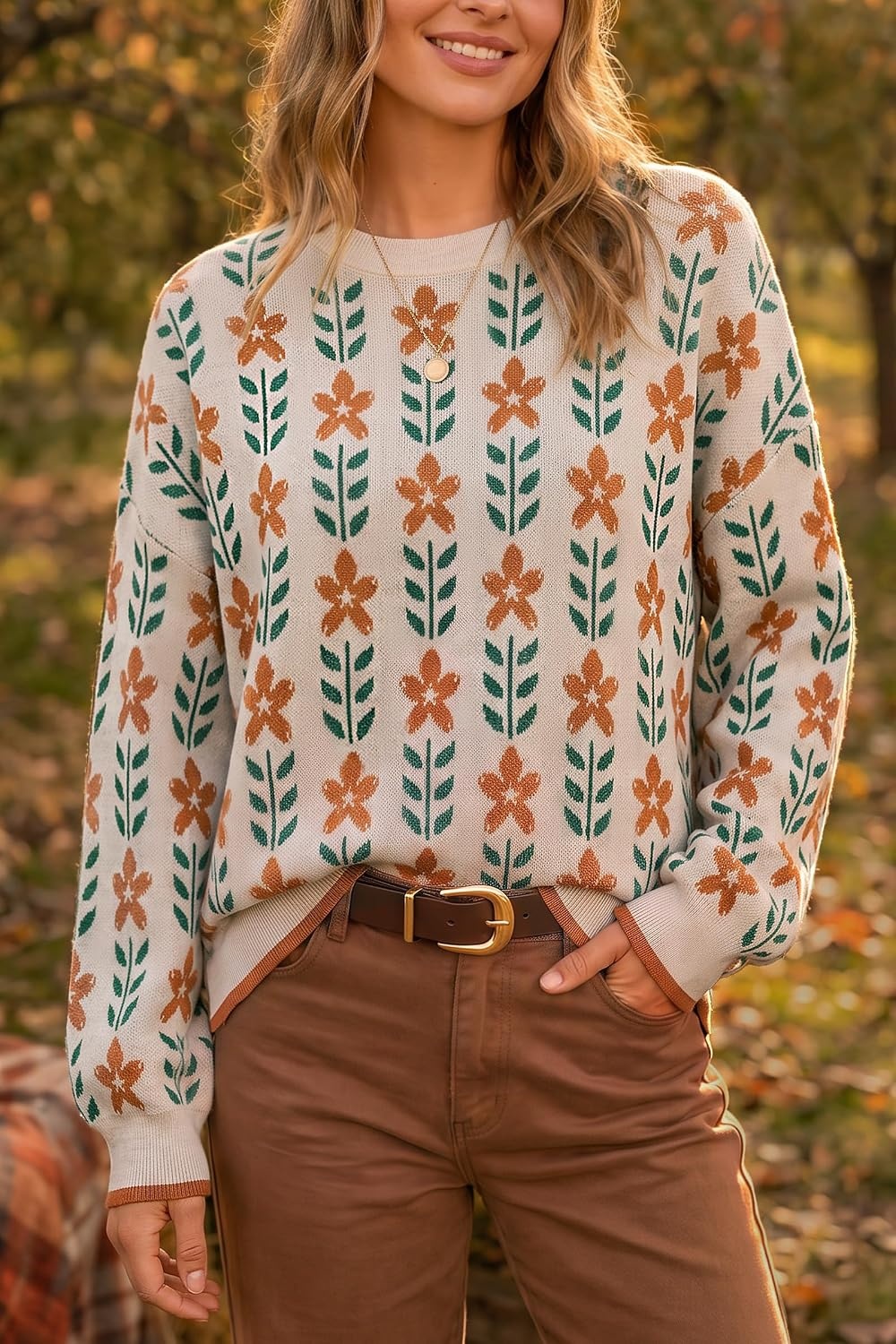 image:imageArachampCloz Womens Wool Blend Oversized Sweaters Fall Fashion Outfits 2026Flower Beige