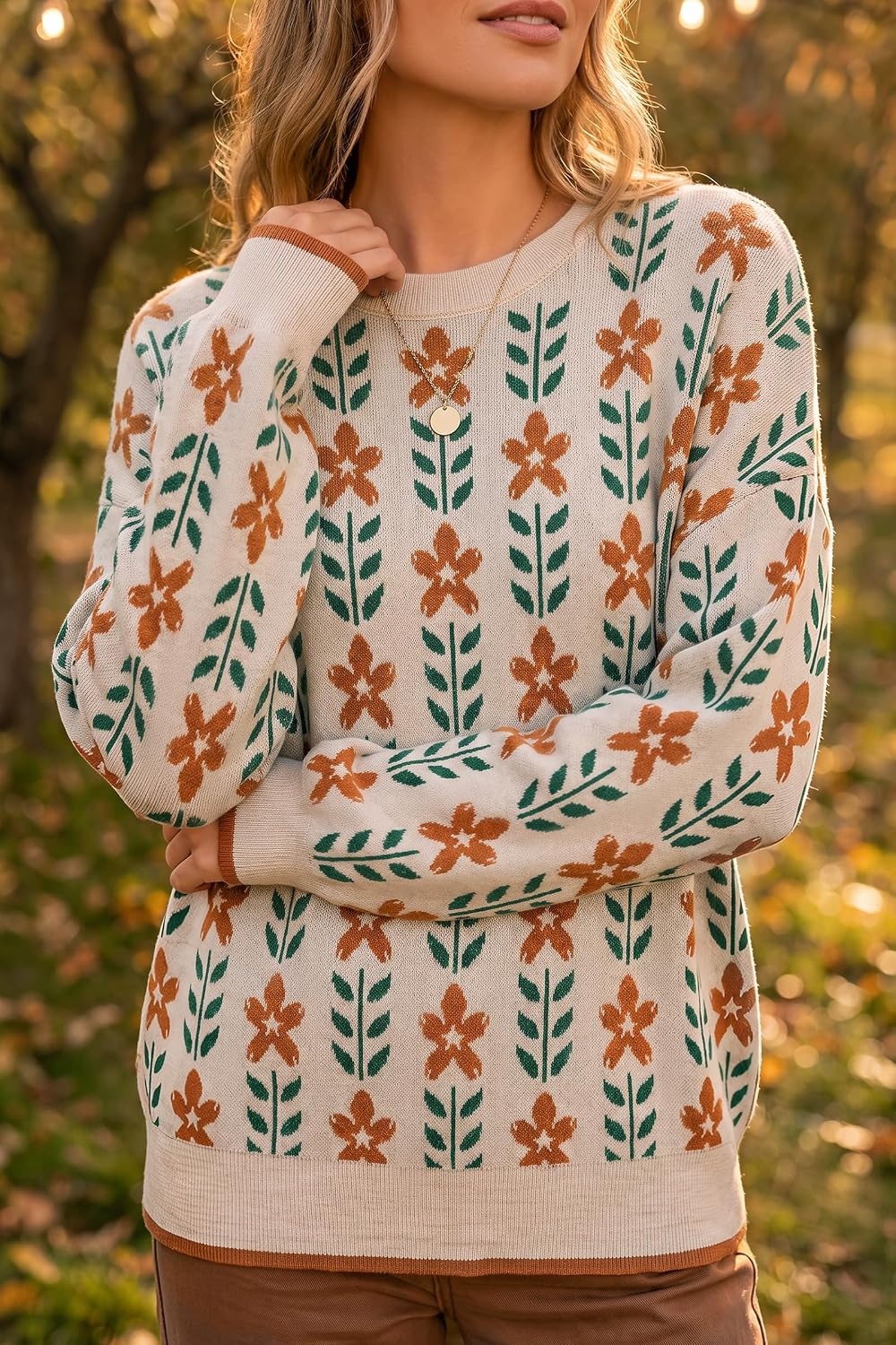 image:imageArachampCloz Womens Wool Blend Oversized Sweaters Fall Fashion Outfits 2026Flower Beige