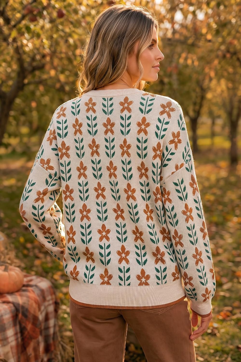 image:imageArachampCloz Womens Wool Blend Oversized Sweaters Fall Fashion Outfits 2026Flower Beige