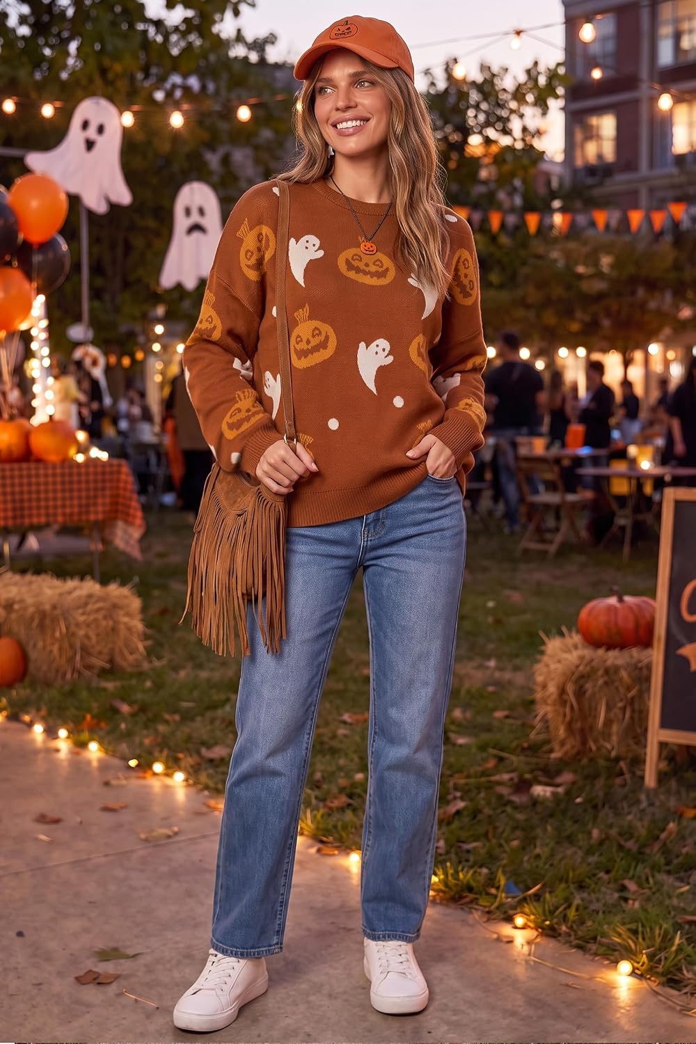 image:imageArachampCloz Womens Wool Blend Oversized Sweaters Fall Fashion Outfits 2026Pumpkin Ghost Terracotta