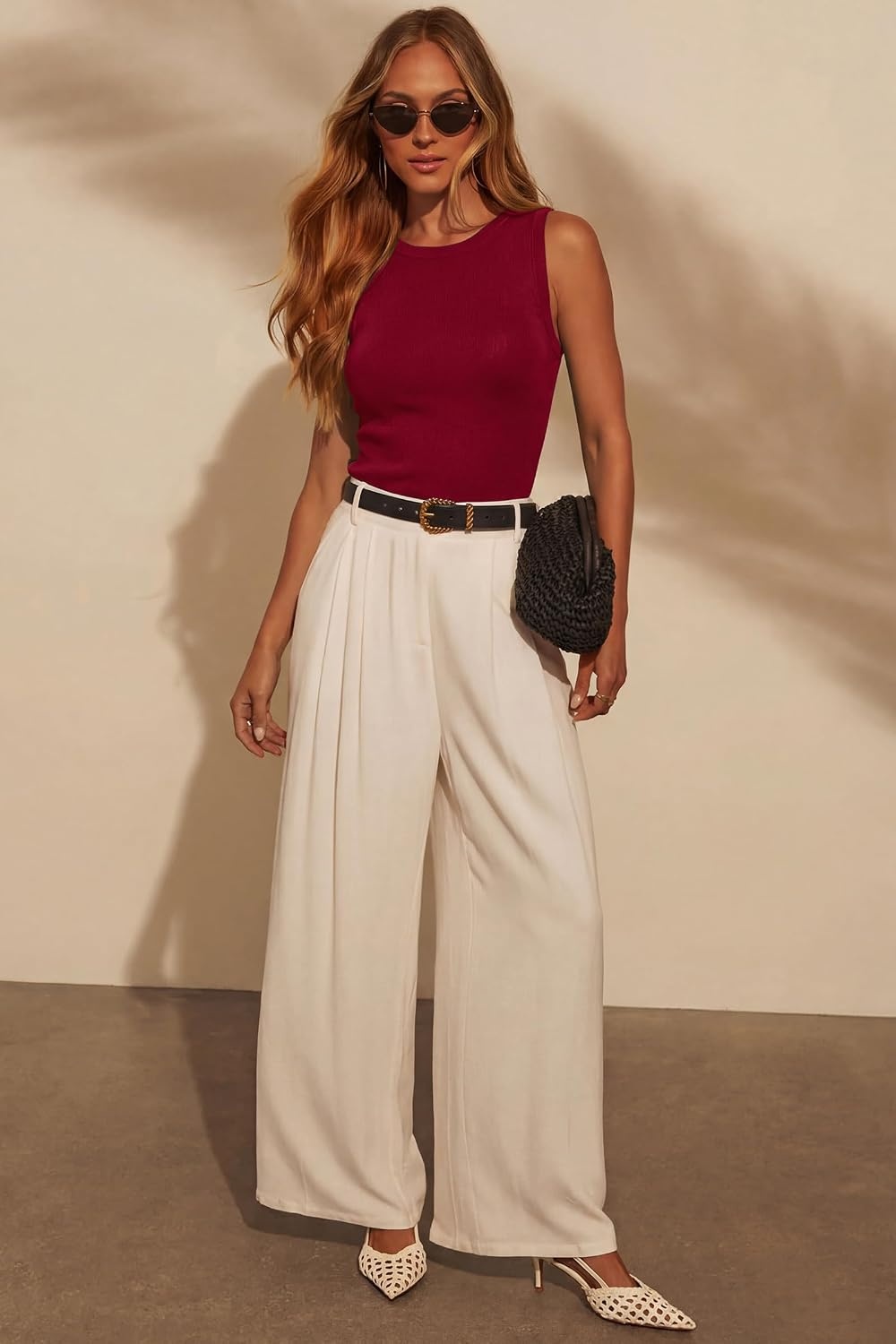 image:imageArachampCloz Womens Wool Blend Sleeveless All Season Business Casual TankBurgundy Red