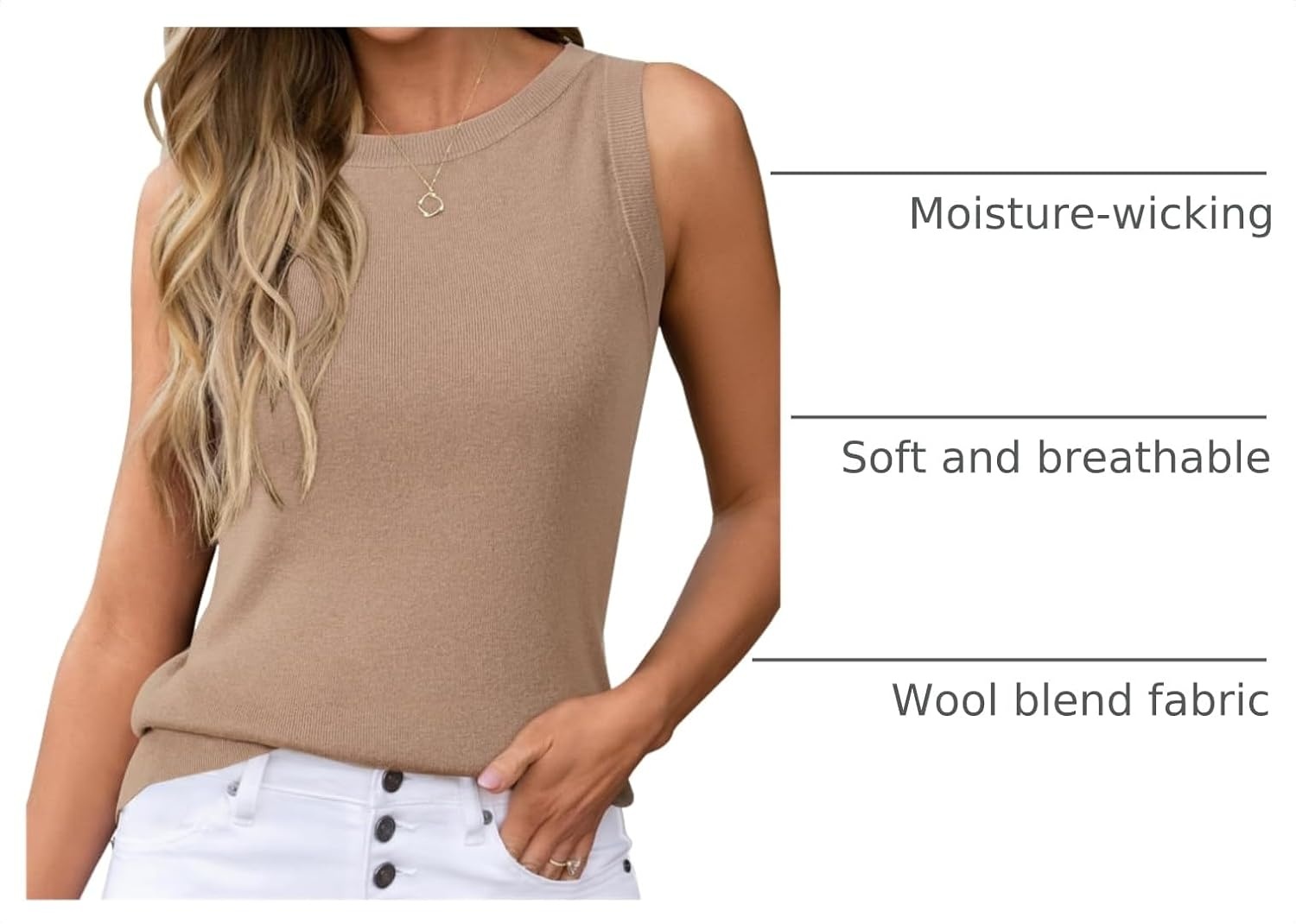 image:imageArachampCloz Womens Wool Blend Sleeveless All Season Business Casual TankCamel