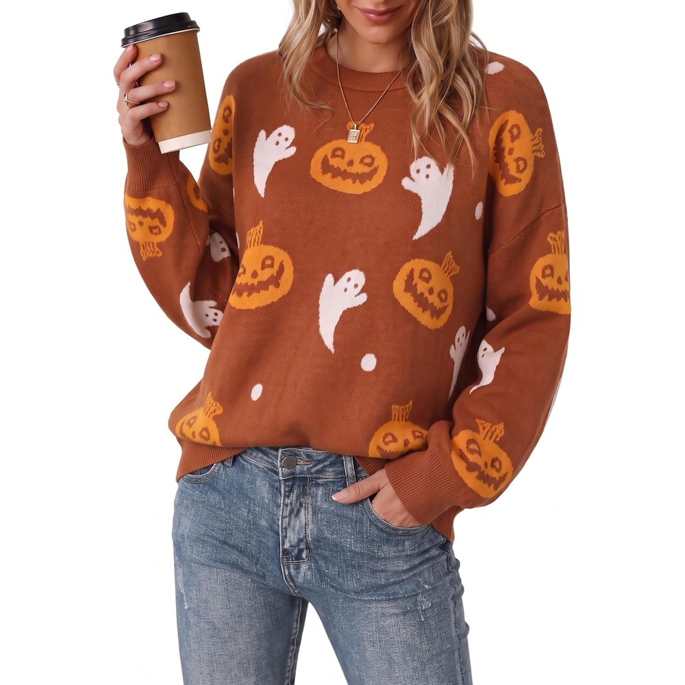 image:imageArachampCloz Womens Wool Blend Oversized Sweaters Fall Fashion Outfits 2026Pumpkin Ghost Terracotta