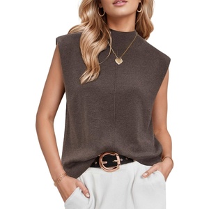 Arach&Cloz Women’s Wool Blend Mock Neck Fall Sweater Vest Work Tops 2026(Coffee)