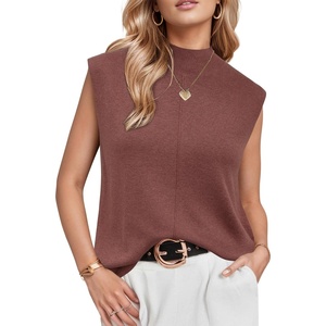 Arach&Cloz Women’s Wool Blend Mock Neck Fall Sweater Vest Work Tops 2026(Dusty Red)
