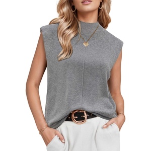 Arach&Cloz Women’s Wool Blend Mock Neck Fall Sweater Vest Work Tops 2026(Gray)