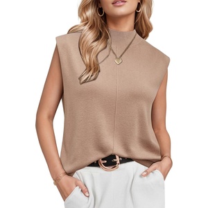 Arach&Cloz Women’s Wool Blend Mock Neck Fall Sweater Vest Work Tops 2026(Khaki)