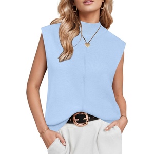 Arach&Cloz Women’s Wool Blend Mock Neck Fall Sweater Vest Work Tops 2026(Light Blue)